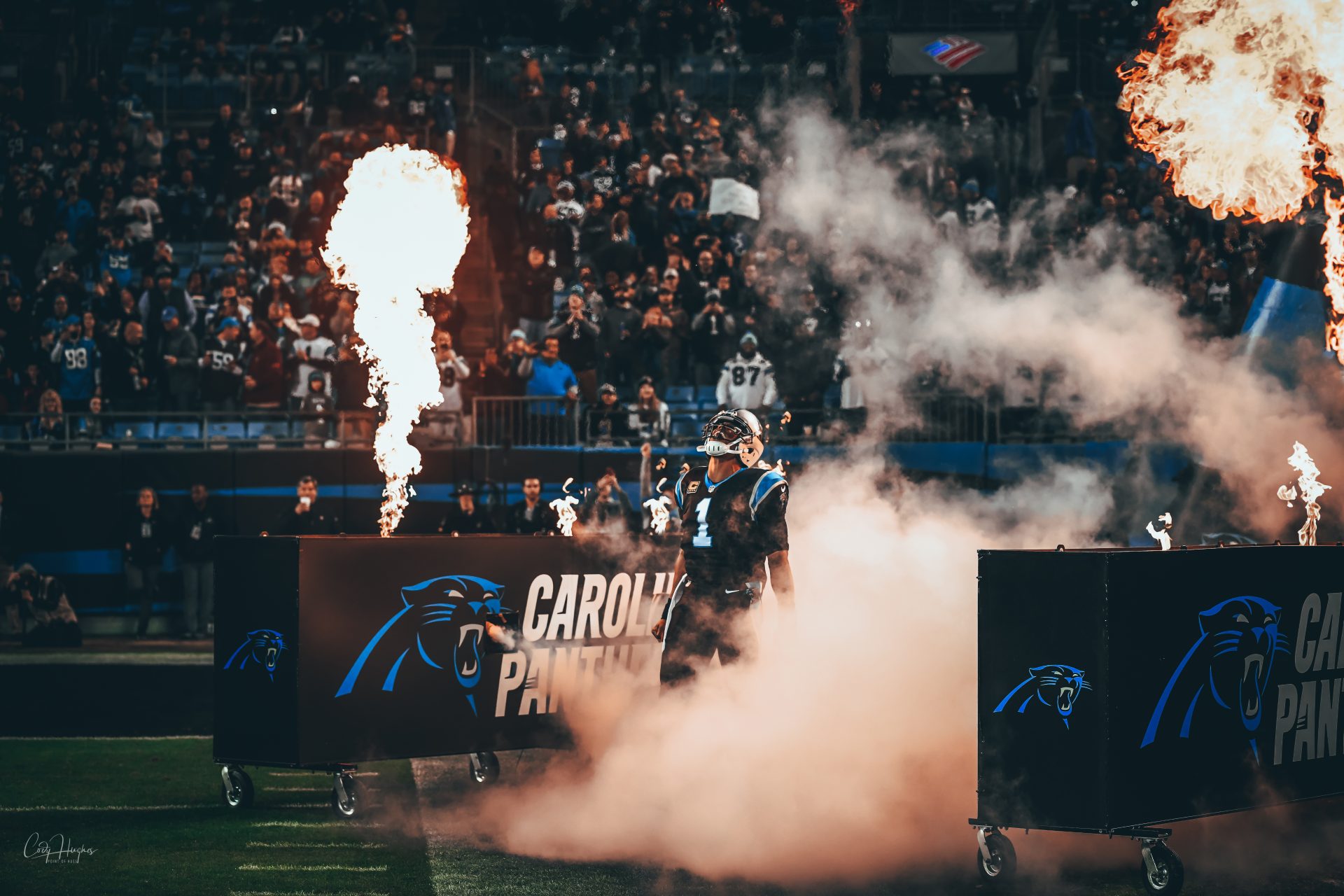 Carolina Panthers team game day entrance pyrotechnics - RedefineU NFL video production Charlotte