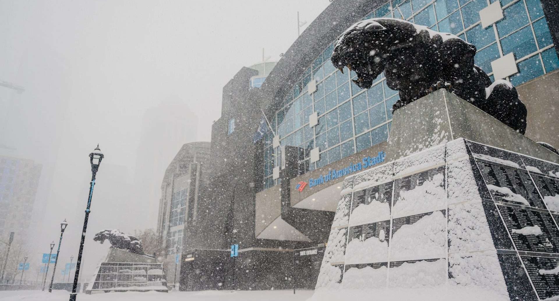 Carolina Panthers Bank of America Stadium snow - RedefineU video production Charlotte