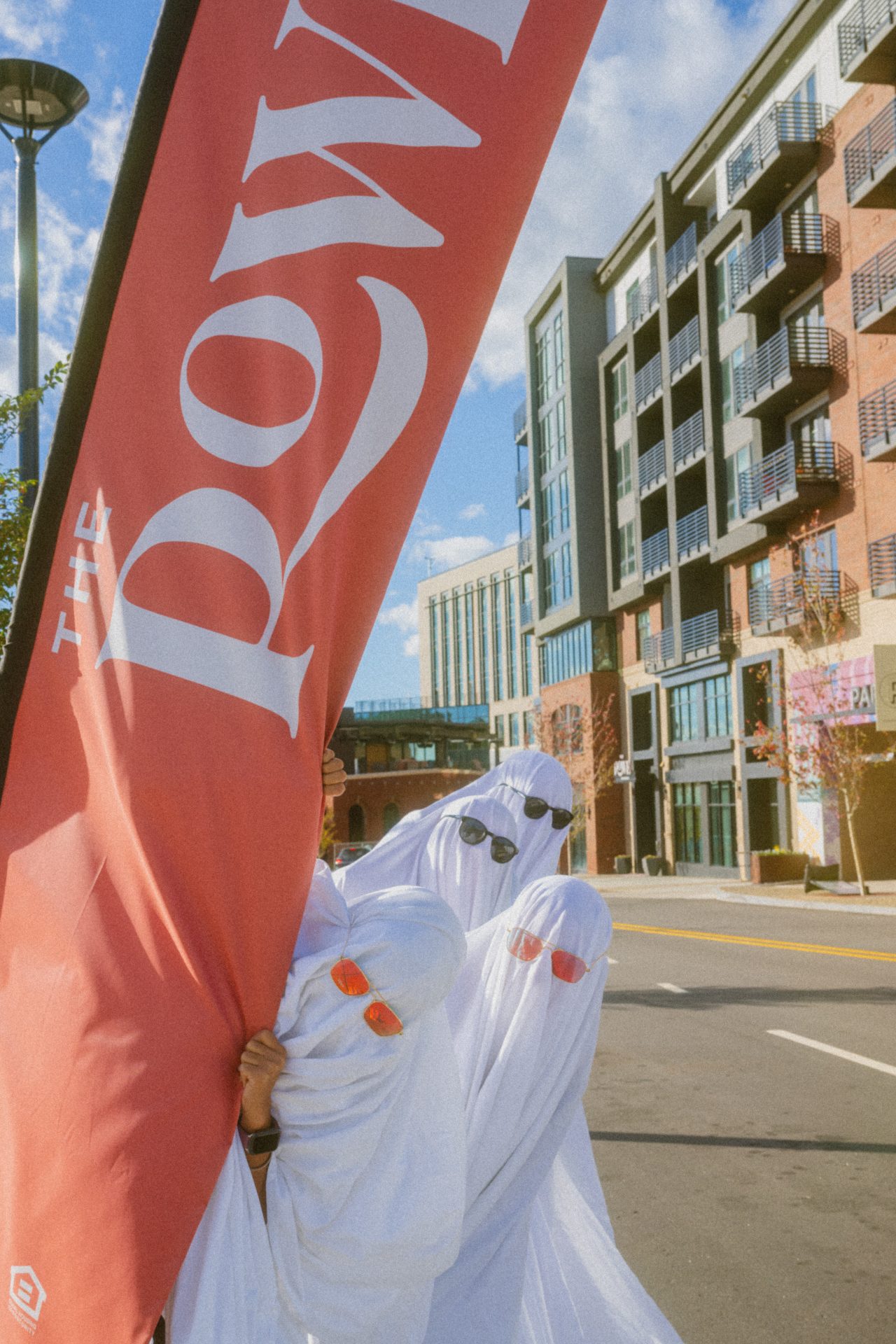 Ghost costume Halloween event at The Rowe at Common Wealth apartments Plaza Midwood Charlotte